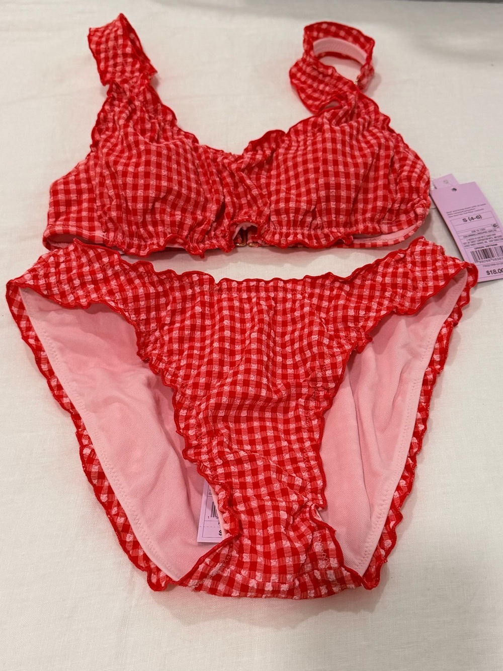 wild fable Red Gingham Ruffle Bikini Set
